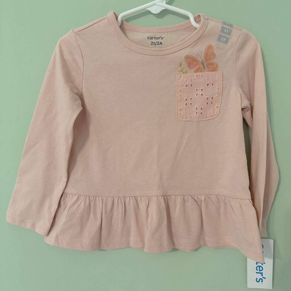 Carter's Pink Long Sleeve Peplum Top for Kids